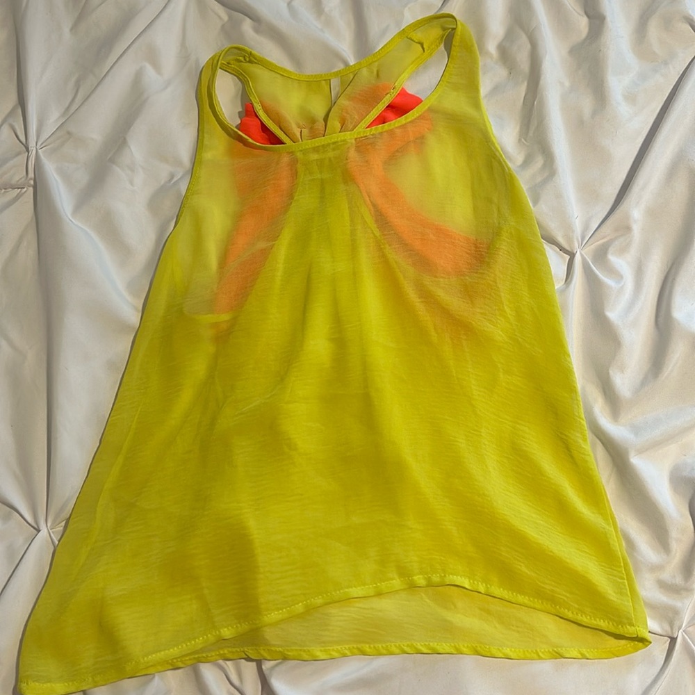 Neon Yellow Tank With Neon Pink Bow on Back